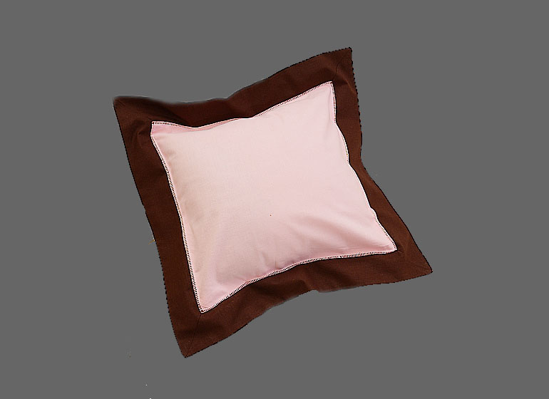 Baby Hemstitch Pillow Sham. Baby Pink & Brown color border.
